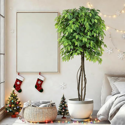5ft Artificial Ficus Trees for Home Indoor Decor,Faux Banyan Plant with Nearly Natural Leaves Curved Trunks Fake Green Lifelike Tree for Living Room Office Garden Christmas New Year Decor