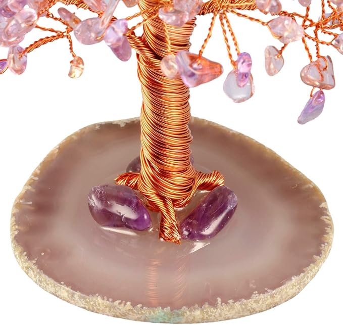 mookaitedecor Natural Citrine & Amethyst Crystal Tree with Agate Slice Geode Base Money Tree Desk Home Decoration for Wealth and Luck 5"-6"