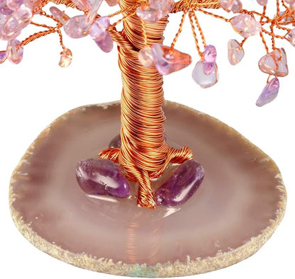 mookaitedecor Natural Citrine & Amethyst Crystal Tree with Agate Slice Geode Base Money Tree Desk Home Decoration for Wealth and Luck 5"-6"