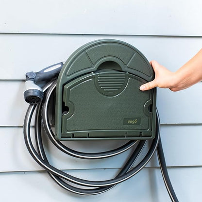 Vego Garden Hose Hanger Hangout with 115 ft of 5/8" Capacity And Enclosed Storage Compartment (Seaweed Green)
