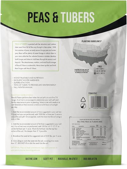 Big Tine Food Plot Mix, Deer Attractant, Peas and Tubers, 8 lbs Bag, Fall/Winter Annual, Contains Early Season Forage and Winter Peas