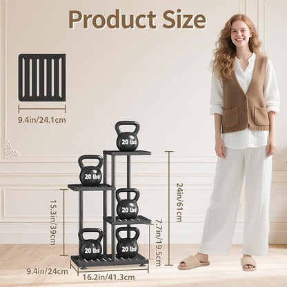 LASZOLA 3 Tier Plant Stand Indoors Outdoors for Large Heavy Duty Planter, Black Metal Tall Flower Holder Rack with Multiple Shelf for Modern Patio Corner, Vertical Organizer, Weather Resistant Bracket