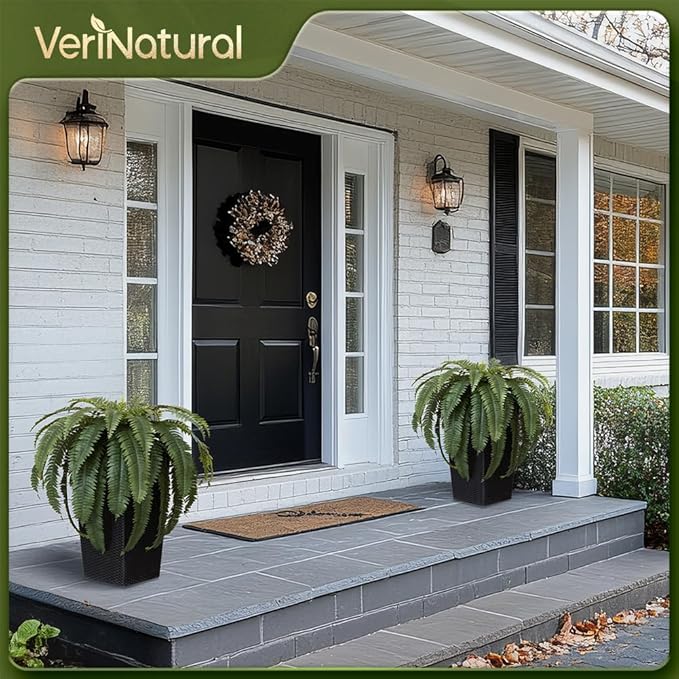48" Boston Ferns Artificial Outdoor Plants - 39 Fronds UV Resistant Faux Greenery with Taper Planter- Realistic Fake Bushes Front Porch Decor for Garden, Patio, Indoors - Set of 1, VN153