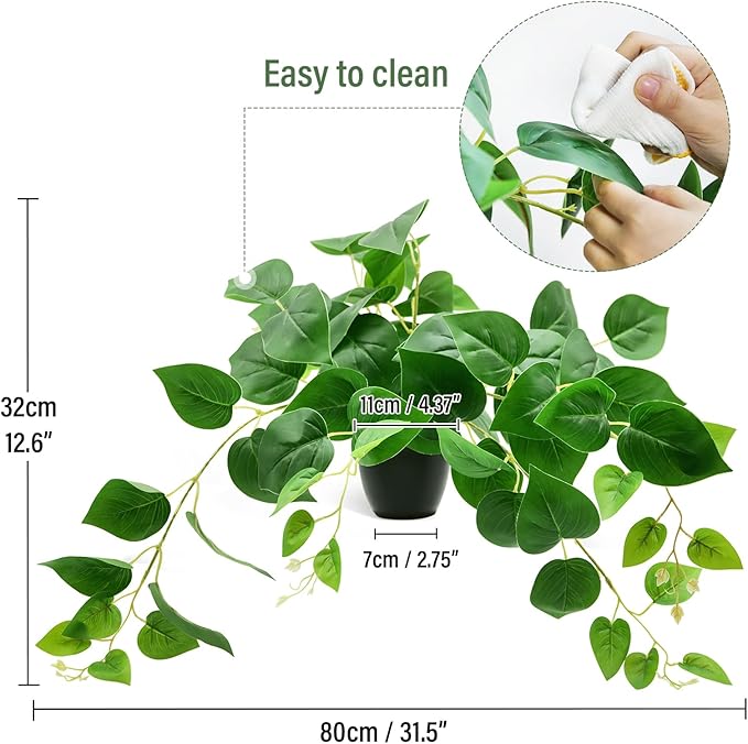 Tiita 2 Pack Fake Plants Artificial Scindapsus Aureus in Pots, Realistic Fake Greenery Potted Plants for Home Office Desk Window Sill Bathroom Bedroom Outdoor Indoor