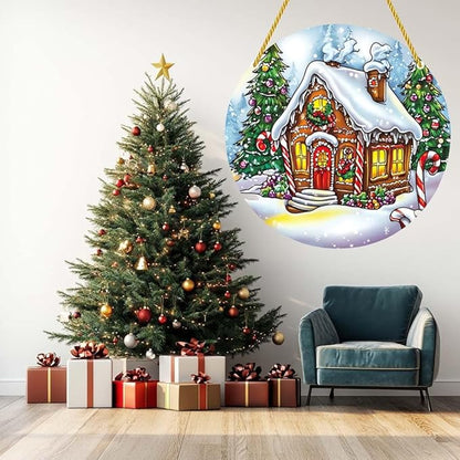 Acrylic Window Hanging Snowhouse Christmas Stained Panel Window Decoration for Outdoor Indoor Garden Yard Home Winter Decor 12 Inch