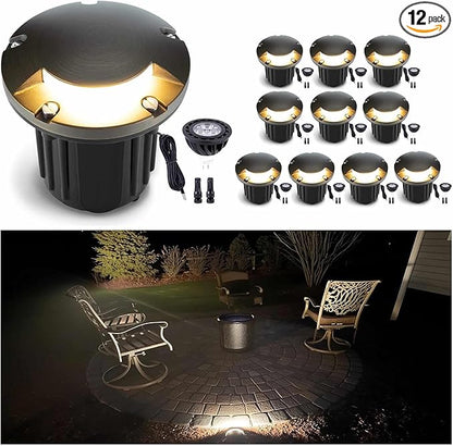 Gardenreet Solid Brass Well Light - Low Voltage 12V In-Ground All Weather LED Landscape Lighting, Replaceable Bulb Fixture, Antique Bronze for Backyard Patio Pathway with 2700K Warm White MR16 Bulb