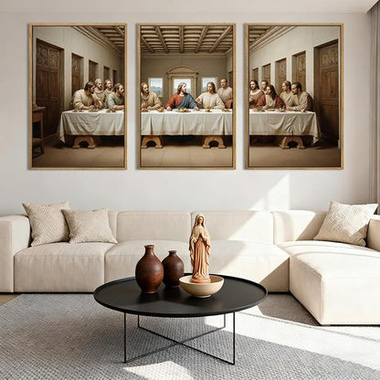 The Last Supper Wall Art Christian Wall Decor 16x24 Inch Framed Jesus Religious Painting Set of 3 for Living Room Bedroom Hallway