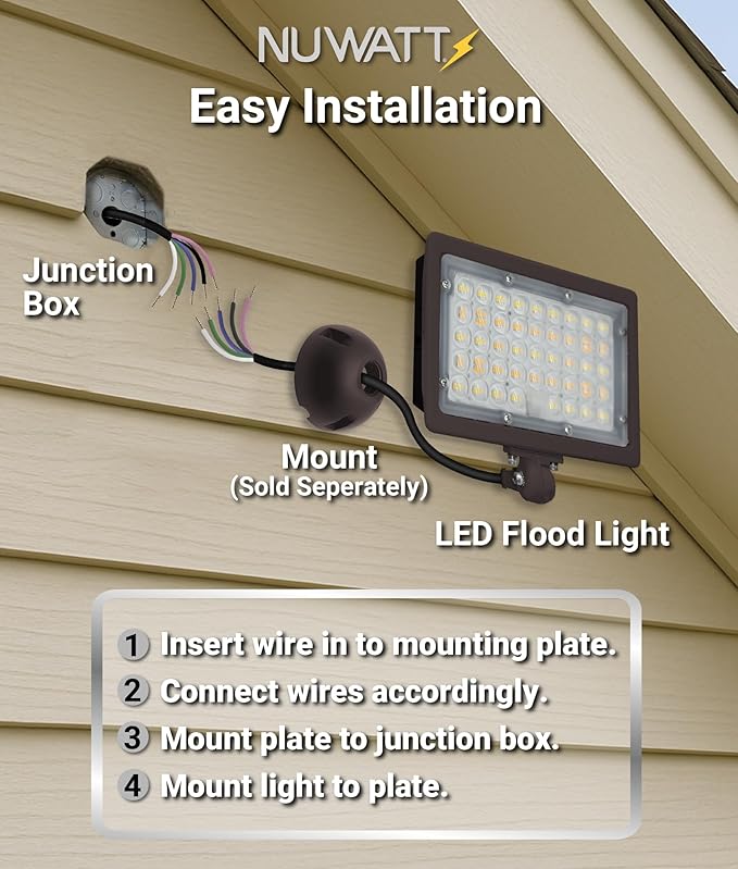 NUWATT 30W LED Flood Light, 3CCT 3000K/4000K/5000K Selectable, IP65 Waterproof Lighting, Adjustable Knuckle Mount, 4200LM, 0-10V Dimmable, 120-277V, Outdoor Security Floodlight for Yard, Bronze, UL
