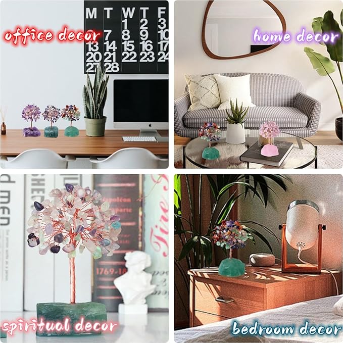 Rose Quartz Healing Crystal Tree Natural Reiki Crystals Gemstone Stone Base Copper Wire Tree Life Money Trees Pink Feng Shui Reiki Energy Tree for Home Office Desk Decor Good Luck Gifts for Women Men