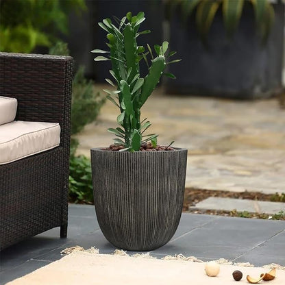 14.8"H Tall Round Plastic Planter for Indoor Outdoor Plants, Large Indoor Outdoor Plant Pots with Drainage Hole and Plug, Flower Pots for Plants, Modern Planter for Home Garden Patio,Vintage Black