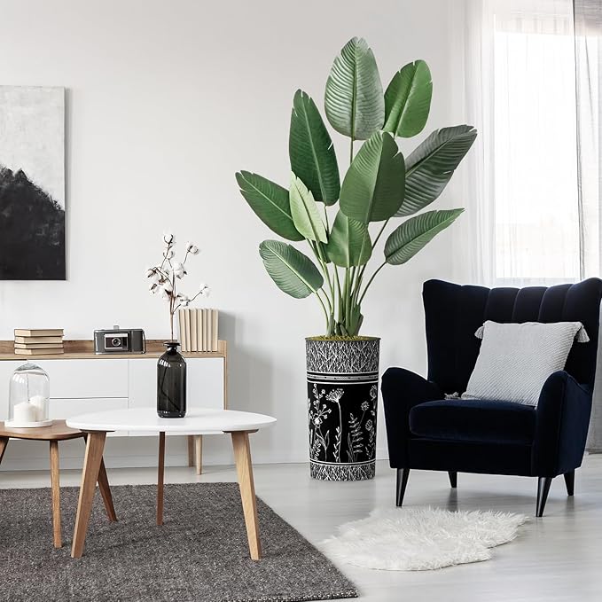 Artificial Tree in Black and White Modern Planter, Fake Bird of Paradise Silk Tree for Indoor and Outdoor Home Decoration - 67" Overall Tall (Plant Pot Plus Tree)