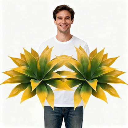 Artificial Agave Faux Agave Fake Greenery Outdoor Artificial Plants Fake Plants for Indoor Home Decoration Plastic Plants Outdoor Decor Front Porch Decor Simulation Plants 18In(Yellow) 2Pack