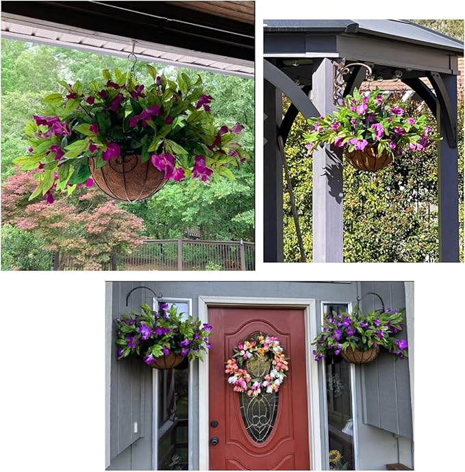 HyeFlora Artificial Hanging Flowers Basket for Outdoors Winter Christmas Decor, Realistic Fake Silk Hanging Plants for Outside UV Resistant for Patio Porch Home Decoration