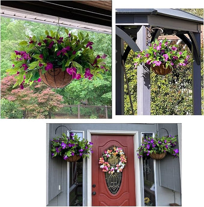 HyeFlora Artificial Hanging Flowers Basket for Outdoors Winter Christmas Decor, Realistic Fake Silk Hanging Plants for Outside UV Resistant for Patio Porch Home Decoration