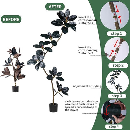 6.6ft Artificial Rubber Tree Faux Plants Indoor Faux Floor Artificial Trees Indoor,Fake Plant Fake Tropical Plants,Large Floor,Real Touch Rubber Tree for Home Decor