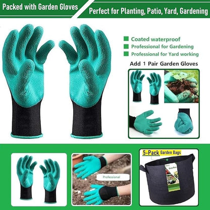 5-Pack 1 Gallon Thickened Plant Grow Bags (7x6 inch) Nursery Bags Fabric Plant Pots for Flower Pot,Herbs Veggies Planter Bag,Garden Pots,Barrel Planter,Garden Bag,Plant Container with Gardening Gloves