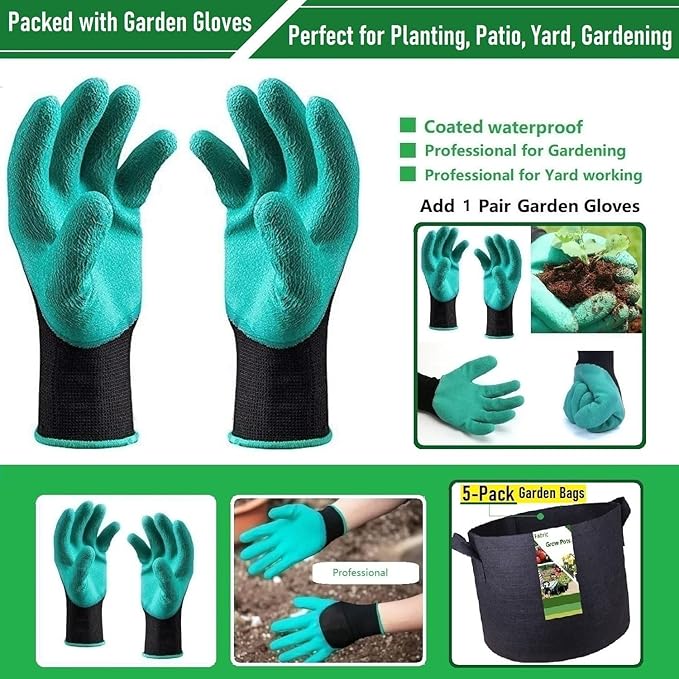 5-Pack 7 Gallon Thickened Plant Grow Bags (14x12 inch) Fabric Plant Pots for Tomato,Potato Planter Bags,Herbs Veggies Planters,Flower Pot,Garden Pot,Barrel Planter,Plant Container W/ Gardening Gloves