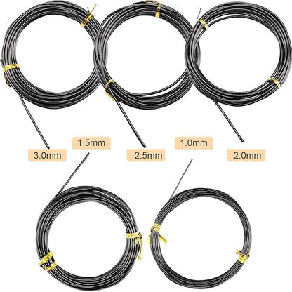 Hotop 10 Rolls Bonsai Wires Anodized Aluminum Bonsai Training Wire in 5 Sizes - 1.0 mm, 1.5 mm, 2.0 mm, 2.5 mm, 3.0 mm, Total 164 Feet (Black)
