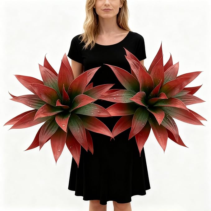 NASAMA 2Pack Artificial Plants, Large Agave, red and Green, Indoor Office Artificial Plants, UV-Resistant Fake Outdoor Decoration, Festival Outfits (Red, 28" Large 29 Leaves)