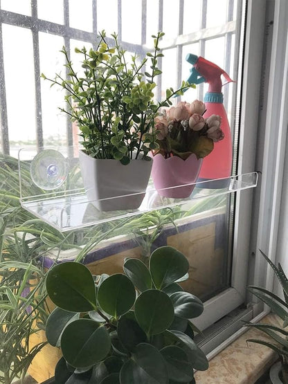 2 Pack Acrylic 15 Inch Window Box Shelf Ledge Suction Cup Shelf Box for Herbs Planter Succulents
