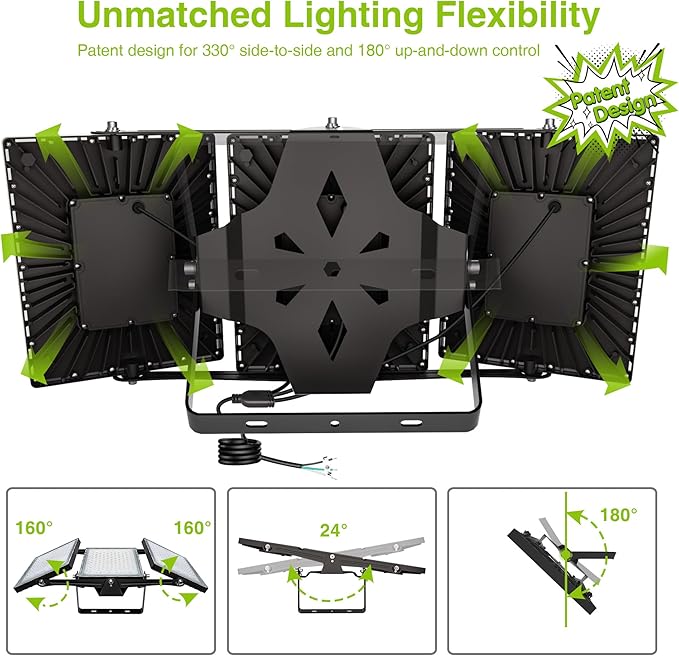 LED Flood Light Outdoor, STASUN 900W 90000lm 6000K Daylight White IP66 Waterproof, Commercial Parking Lot Light,3 Heads for Yard Street Stadium House Floodlight Bright Security Lights for Outdoor Area