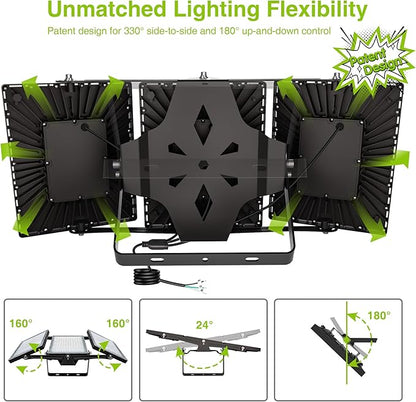 LED Flood Light Outdoor, STASUN 900W 90000lm 6000K Daylight White IP66 Waterproof, Commercial Parking Lot Light,3 Heads for Yard Street Stadium House Floodlight Bright Security Lights for Outdoor Area