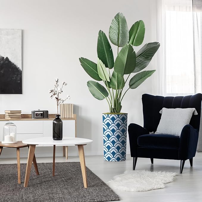 Artificial Tree in Modern Cloud Pattern Planter, Fake Bird of Paradise Silk Tree for Indoor and Outdoor Home Decoration - 67" Overall Tall (Plant Pot Plus Tree)