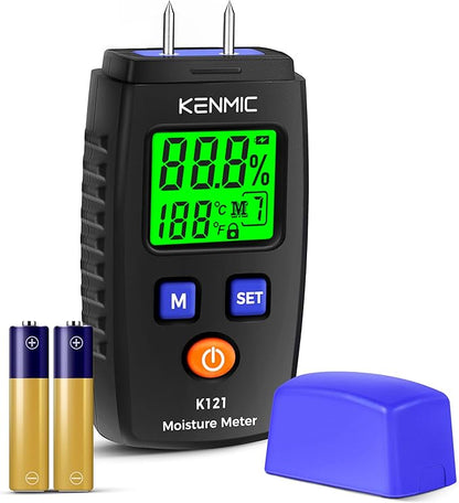 Moisture Meter for Wood, Pin-Type Moisture Detector with LCD Backlit Display, 7 Material Modes, Digital Moisture Tester for Walls, Wood, Firewood, Lumber, Bricks, Floor and More
