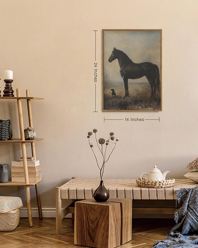 ZZLWBKGL Vintage Horse Framed Wall Art Farmhouse Animal Canvas Wall Art Horse Dog Pictures Wall Decor Rustic Art Prints for Living Room Bedroom Study