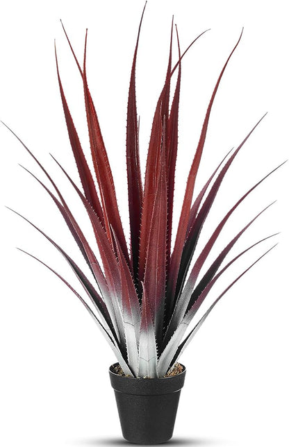 Giegxin 1 Pcs 26'' Realistic Red Artificial Aloe Vera Plant Faux Agave Plant Potted UV Resistant Agave Artificial Greenery Outdoor Indoor for Housewarming Gift House Garden