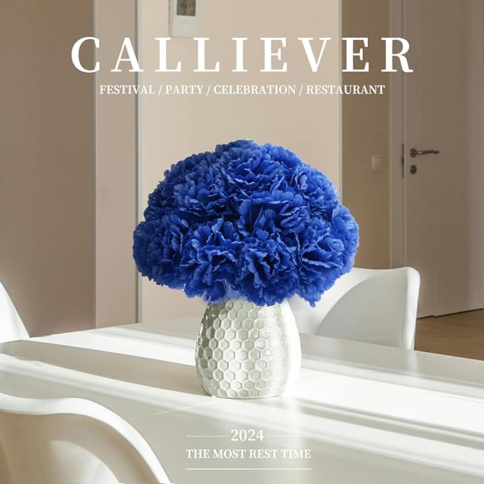 Silk Carnation Flower, 50 Artificial Flowers, Used for Wedding Decoration DIY Handmade Flowers, Carnation Flower Diameter 3.5 Inches and 6 Inches Stem (Blue)