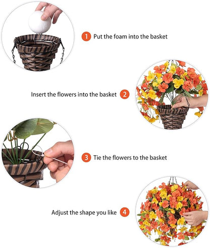 HyeFlora Artificial Fake Hanging Flowers Plants Baskets for Outdoor Decoration, 5Pcs Faux Silk Hibiscus Long Vines in Planter Look Real for Outside Home Porch Patio Garden (YellowOrange)