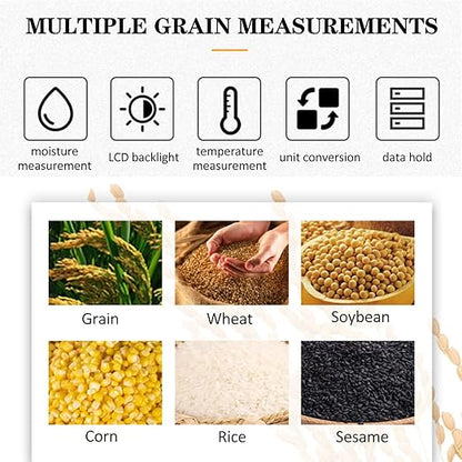 GM640 Grain Moisture Meter, Portable Digital Moisture Temperature Tester with LCD Backlit for Corn Bean Grain Purchase, Storage, Processing