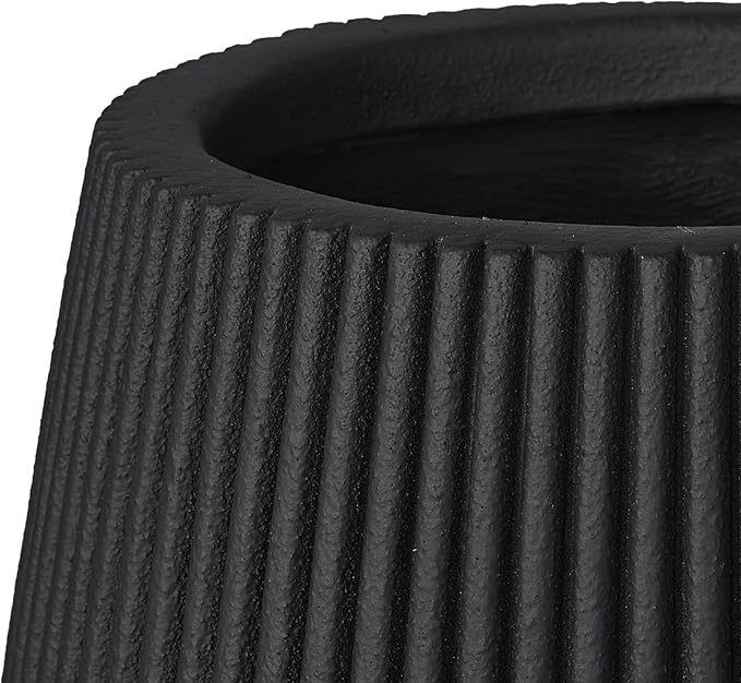 16 Inch Handmade Concrete Outdoor Planter - Classic Striped Design | Fiberglass & Composite Material | Durable for Commercial & Home Decor