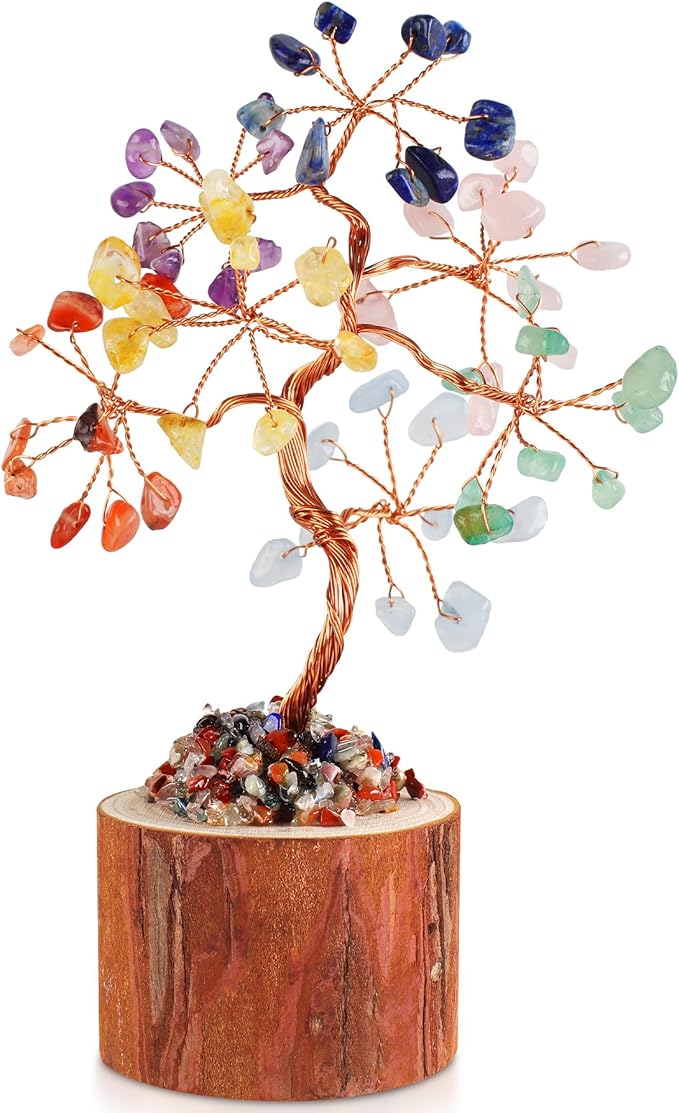 Crystal Tree of Life, Healing Crystal Trees with 63 Beads Chakra Stones, Handmade 7 Chakra Tree for Home Office Desk Crystal Decor, Good Luck Birthday Gifts for Women, Mom