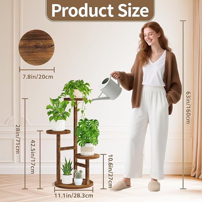 LASZOLA Black 3 Tiered Wooden Plant Stand Indoor with Heavy Duty Planter, Large Multiple Level Vertical Flower Rack for Narrow Corner, Sturdy Rustic Shelving Organizer Holder for Modern House Bathroom