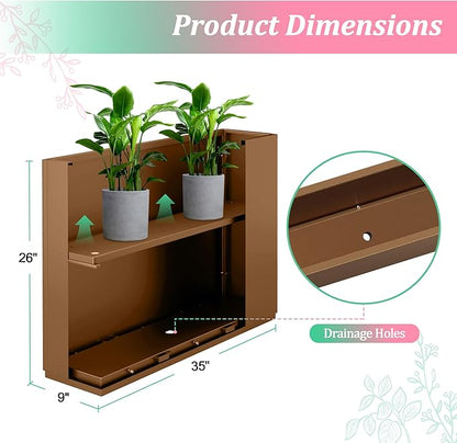 Metal Planter Box Rectangular Planter Box with Drainage Hole, Outdoor Large Planters, All-Weather Use, Rust-Resistance, for Flowers Plants, 35.4" L × 9.1" W × 25.6" H, Brown