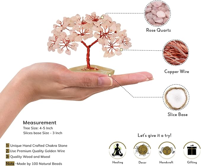 Rose Quartz Crystal - Crystal Money Tree - Crystal Gifts for Women - Artificial Tree - Stones and Crystals - Rose Quartz Tree - Gemstone Bonsai Tree - Rose Quartz Decor