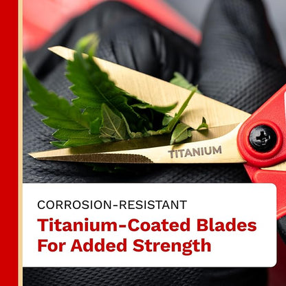 The Harvest Company Low Profile Straight Titanium Pruner, 6.5 Inch Garden Shears, Titanium Blade, Precision Gardening Scissors with Soft Gel Handle