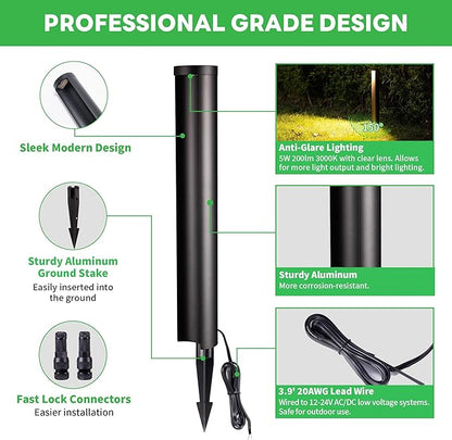 Landscape Path Lights Wired, LED 12V Low Voltage Pathway Lights, Outdoor Waterproof, 5W 200LM, Black Aluminum for Driveway Yard 10 Pack