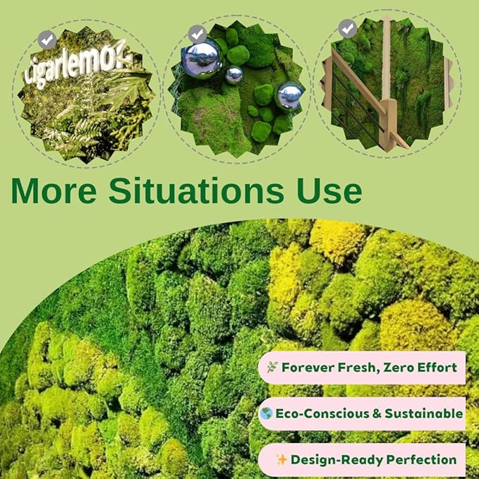 Preserved Moss for DIY Crafts - 1.5 sq.ft Natural Dried Moss for Terrarium, Fairy Garden, Home Decor, Wall Art, Floral Arrangements - Flexible Real for Creative Projects, Light Green