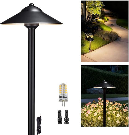 Gardenreet Low Voltage Landscape Path Light Brass (9" Shade, 23.5" Tall) - 12V LED Pathway Warm Lights Waterproof, Wired Black for Walkway Garden Driveway with 3W 270LM 2700K G4 Bulb