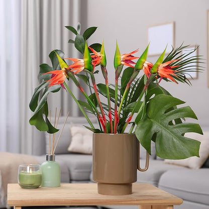 6 PCS Artificial Bird of Paradise Flowers, Real Touch 26inch Long Stem Flower Made of Soft Rubber PU for Indoor Outdoor Home Wedding Floral Arrangement Garden Party Decor (Orange)