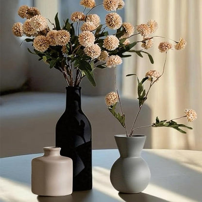 Ceramic Flower Vase Set of 3, Fake Flowers in Vase for Centerpieces with 8 Artificial Autumn Chrysanthemums Artificial Decorative Swags
