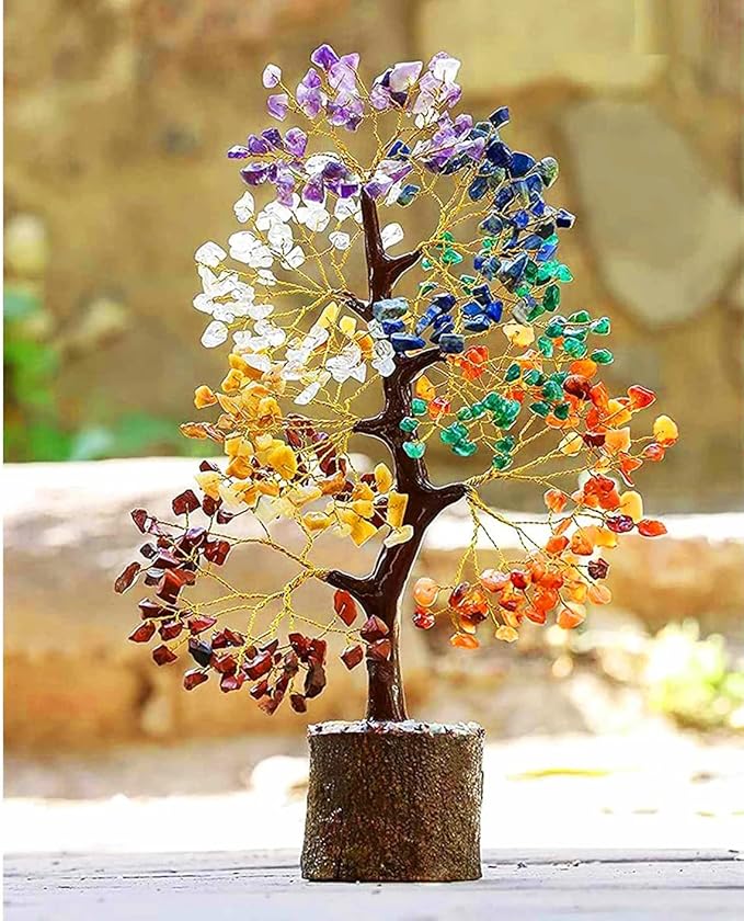 Seven Chakra Crystal Tree of Life Decor -for Positive Energy-BirthdayGift -FengShui Healing Bonsai Crystal Tree - Gemstone Money Manifest Good Luck, Spiritual Gift for Home/Office (Multicolor)