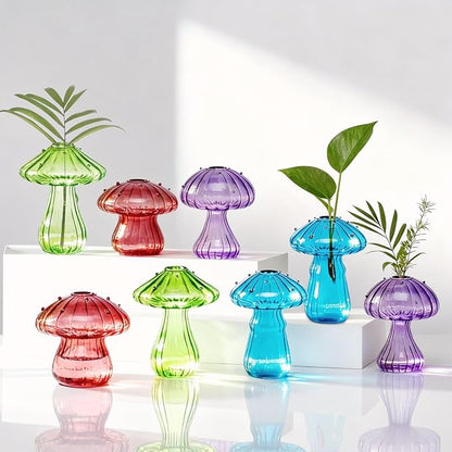 Nacome Mushroom Glass Propagation Station for Plants: Set of 8 Colored Vases Terrarium Kit for Home Office Indoor Hydroponics Decor - Birthday Gifts for Women Mom Grandma