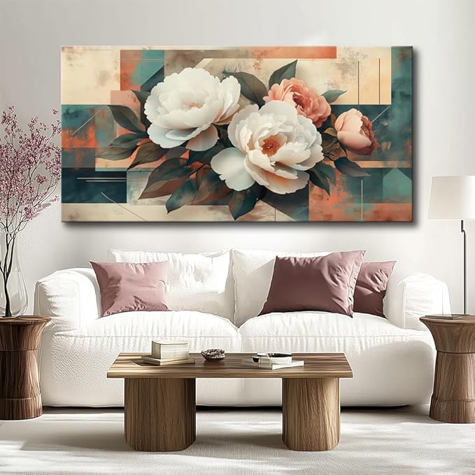 Floral Wall Art - Country Flower of Life Wall Art Landscape Canvas Painting, Modern Abstract Large Artwork Flower ColorfulBotanical Spring Wall Décor Pictures for Living Room, Bedroom & Office, Ready to Hang 60L" x 30W"