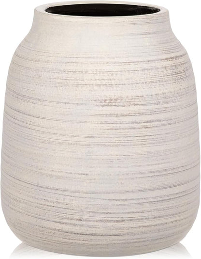 Briful 8.3in Tall Large Rustic Shabby White Ceramic Vase, Vintage Farmhouse Natural CountryTerra Cotta, Antique Pottery Pampas Flowers Vases for Living Room Kitchen Table Shelf Decor