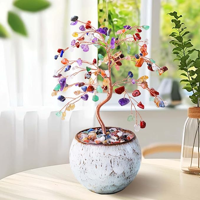 Runyangshi Chakra Crystal Tree of Life - 8" Large Natural Healing Crystal Tree, Bringing Money, Good Luck, Positive Energy for Home Decor, Feng Shui Gifts, Office Desk Ornament