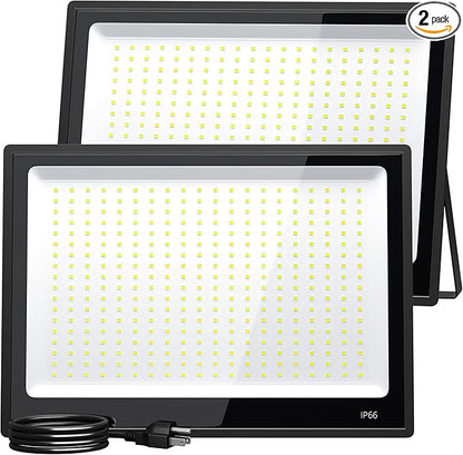 XXBSAZ 300W LED Flood Light Outdoor, High Power Plug-in & Hardwired Commercial Work Light, IP66 Waterproof 6500K Daylight for Parking Lots, Warehouses & Construction Sites (2 Pack)